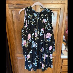 Black, Floral Cold Shoulder Top